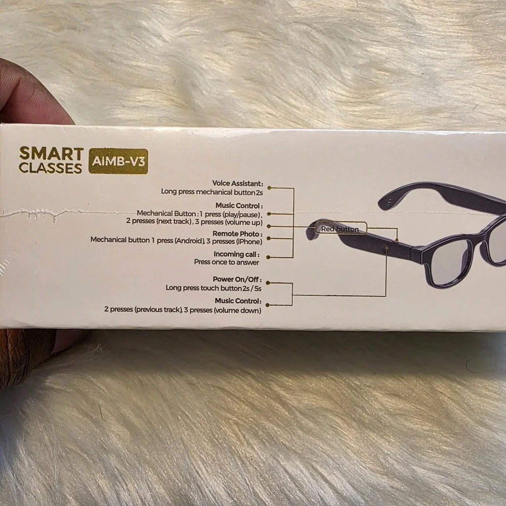 NEW Factory Sealed AIMB-V3 Smart Bluetooth Audio Glasses Black 2 Lens Sets